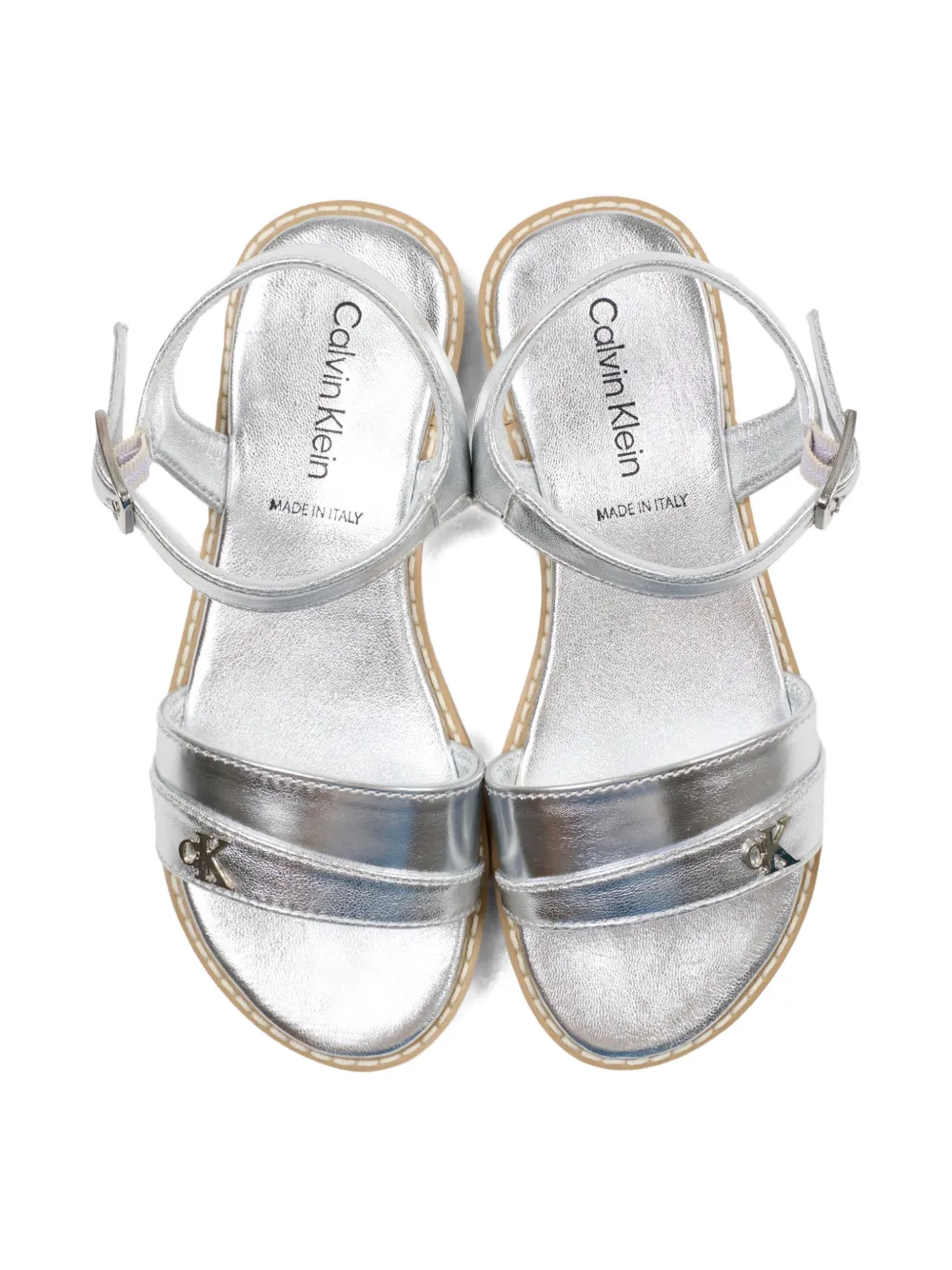 Босоножки с ремешком и пряжкой с логотипом Calvin Klein Kids, серебристый — фото 4