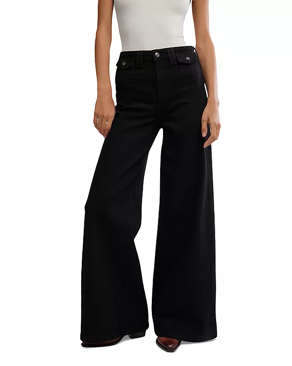 

Джинсы-Палаццо Kellee с высокой посадкой, черные, с перфорацией Free People, черный