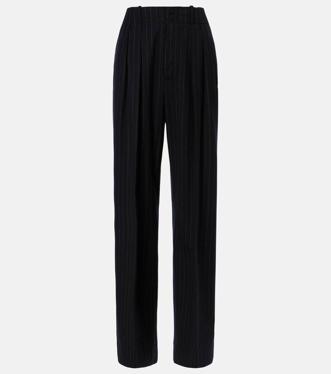 

Широкие брюки из шерстяной смеси в тонкую полоску Plan C, цвет green pinstripe