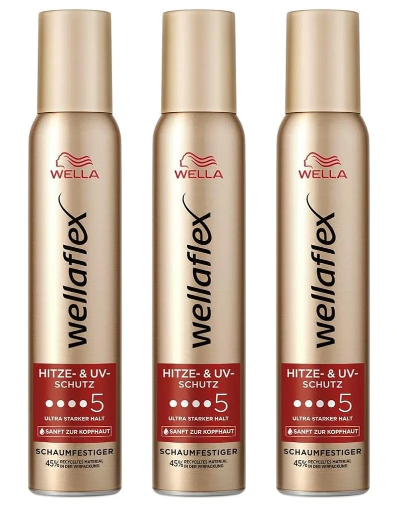 Набор из 3 муссов для волос Wellaflex Heat & UV Protection Ultra Strong Hold от WELLA Wella