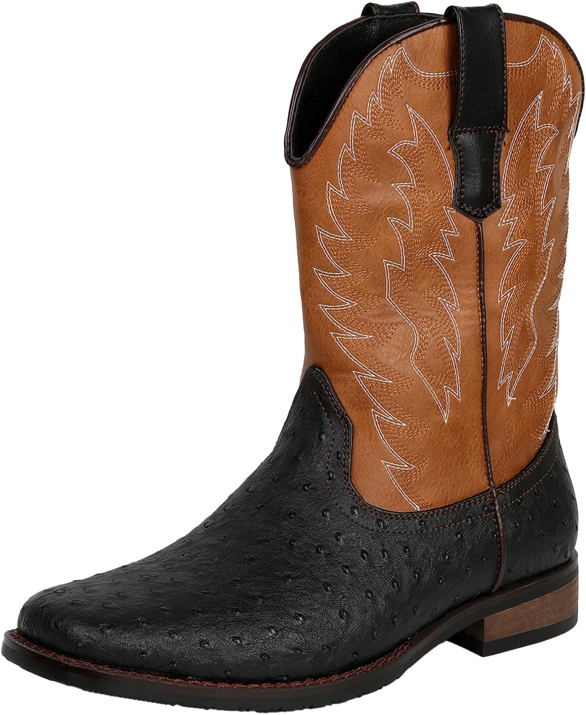 

Мужские западные черные ковбойские сапоги на каблуке с квадратным носком, прочные ретро сапоги до середины голени для верховой езды Generic