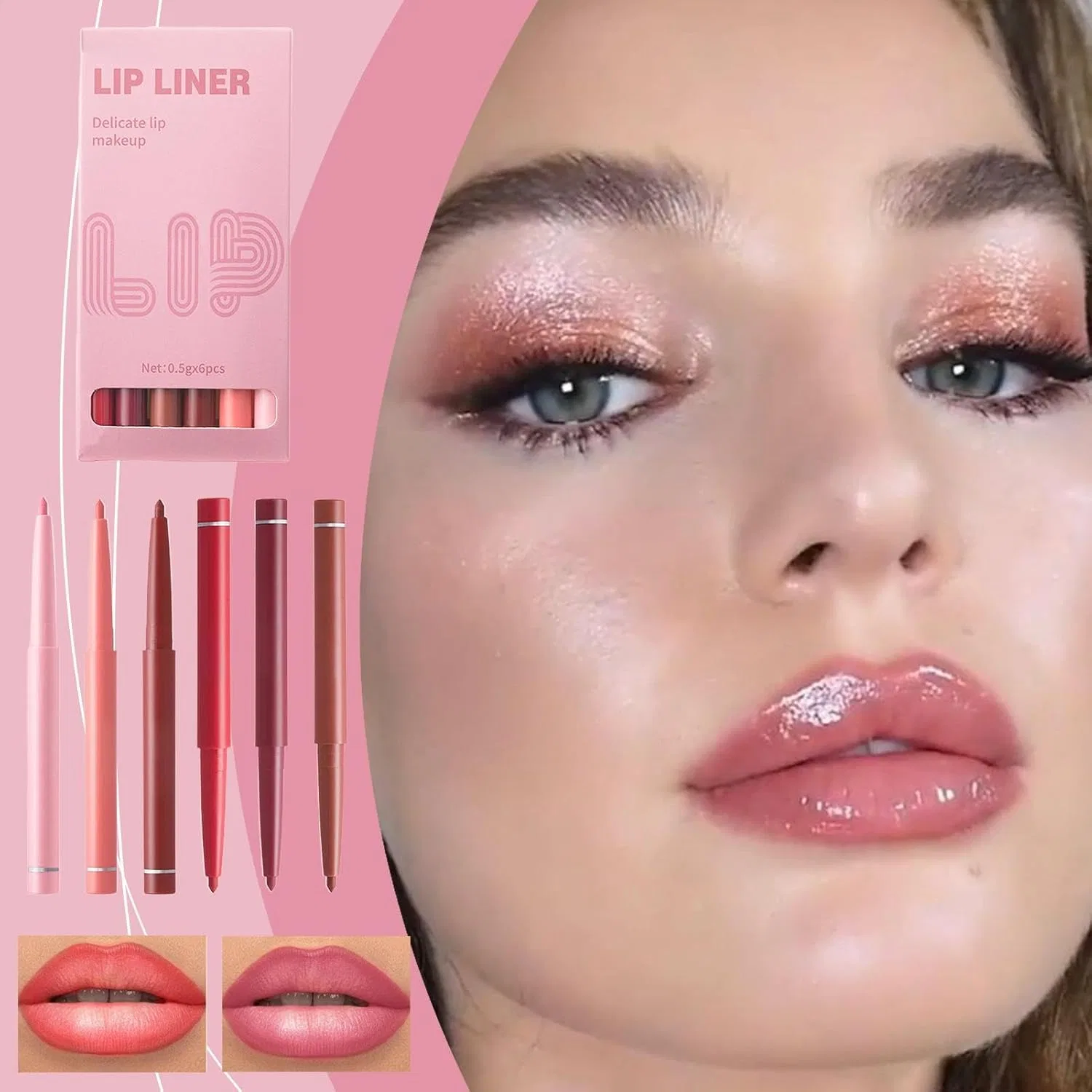 Набор карандашей для губ Lip Liner Set, 6 цветов, водостойкий, матовый, бежевый, 0.08 кг — фото 2