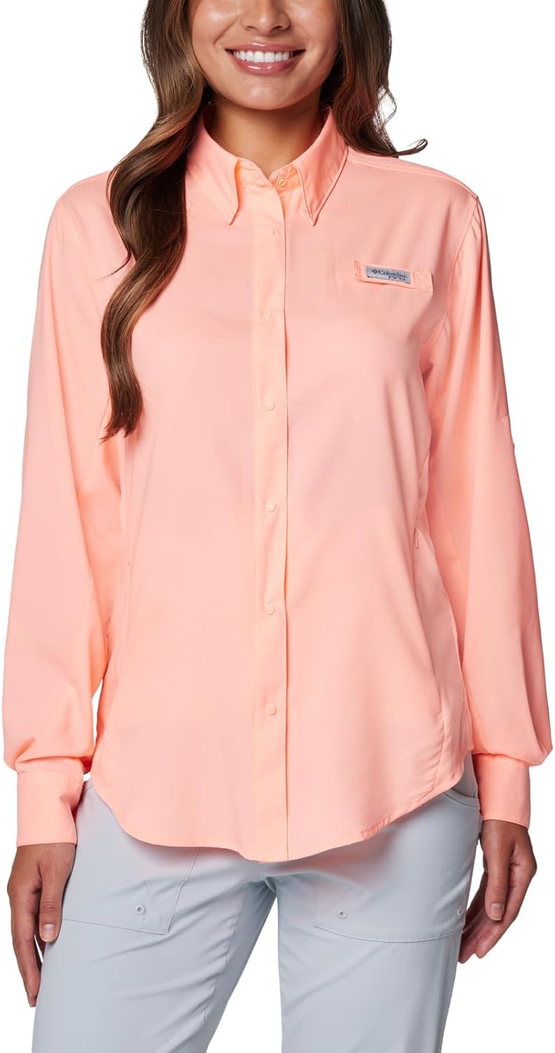 

Columbia Women's PFG Tamiami II UPF 40 рубашка для рыбалки с длинным рукавом, Tiki Pink