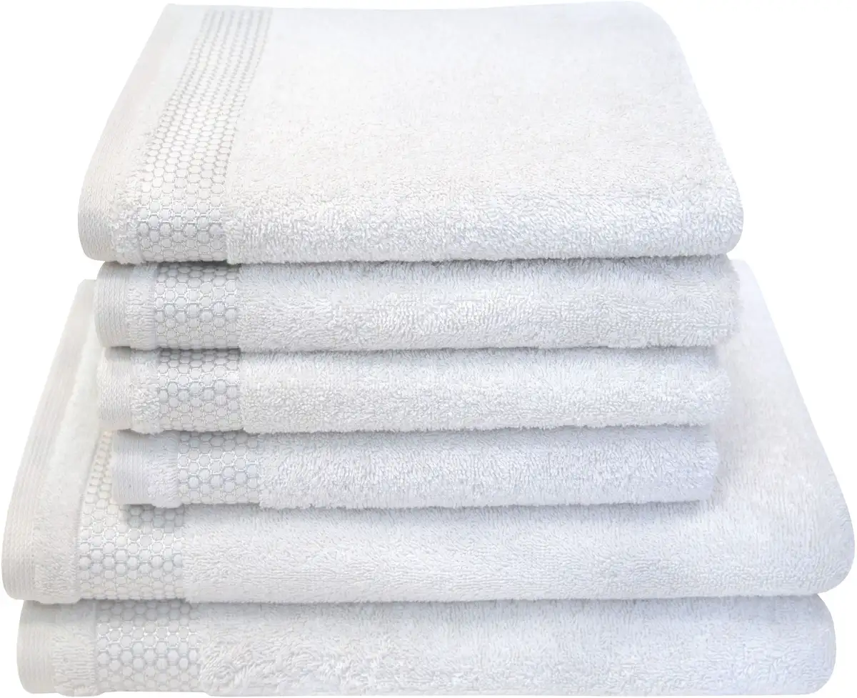 

Набор полотенец Dyckhoff "Блеск", (комплект, 6 шт., 2 банных полотенца (70х140 см) - 4 полотенца для рук (50х100 см), 4 полотенца для рук (50х100 см), 2 полотенца для душа (70х140 см) (6 шт.), белый