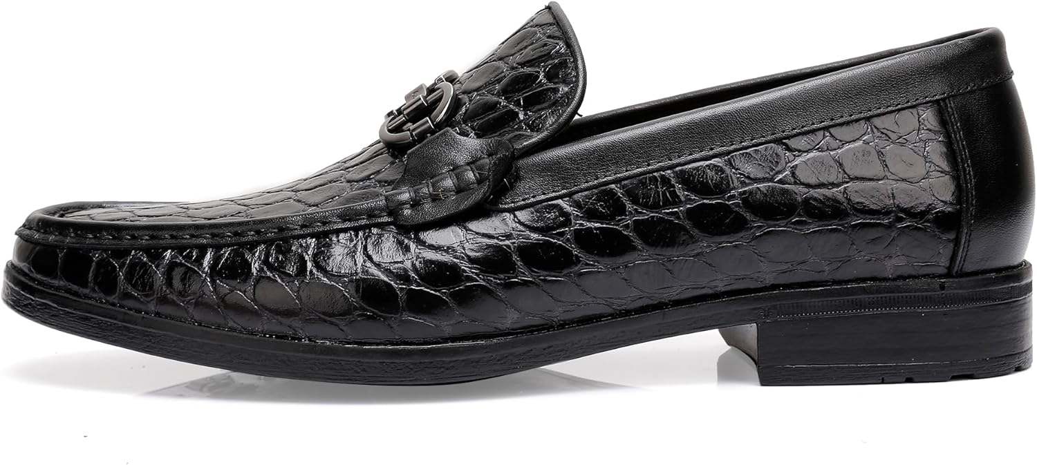 

Мужские туфли ChrisLOOK слипоны-лоферы из кожи с формальным дизайном, тиснение под крокодила с пряжкой, черный