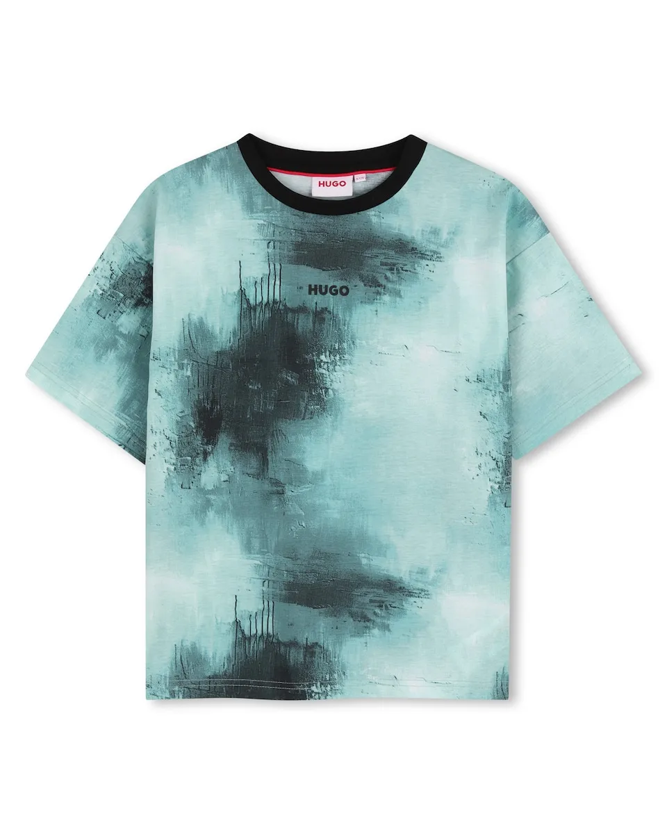 

Детская футболка зеленого цвета из хлопка Hugo