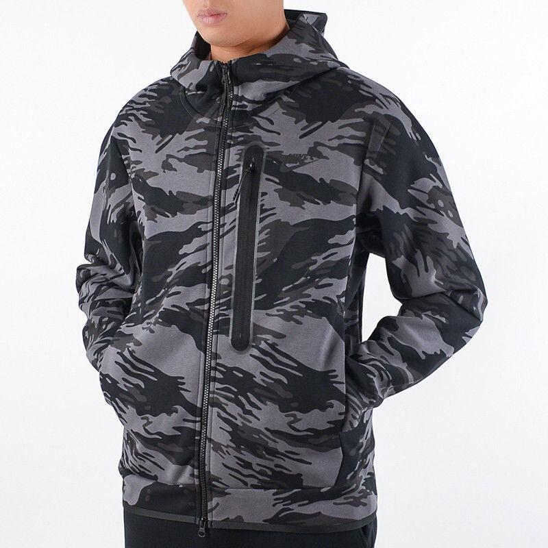 Худи AS Men's Nike Sportswear TCH FLC Hoodie FZ AOP IRON GREY — фото 2