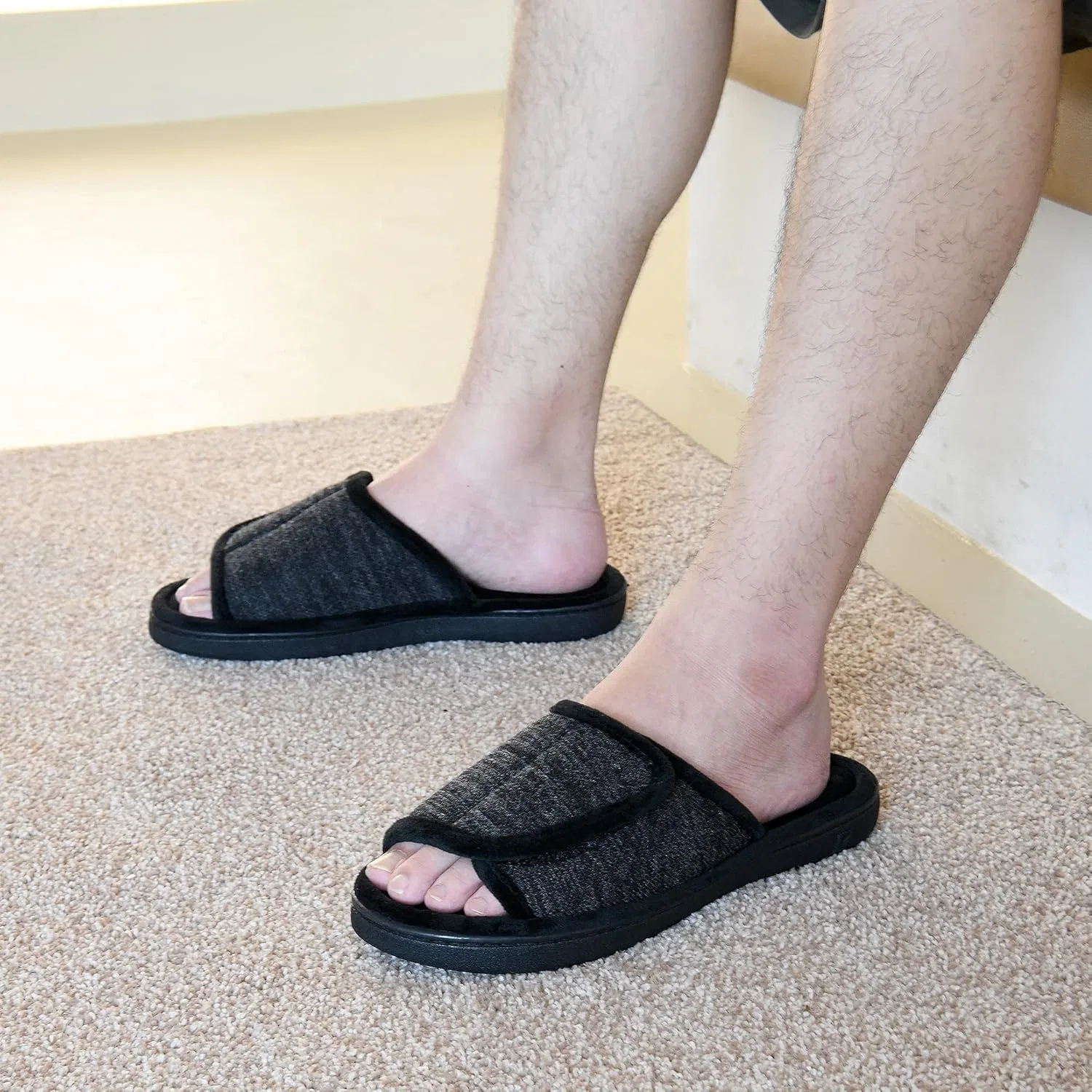 Слипперы мужские с регулировкой, дышащие, Memory Foam, Black DL — фото 2