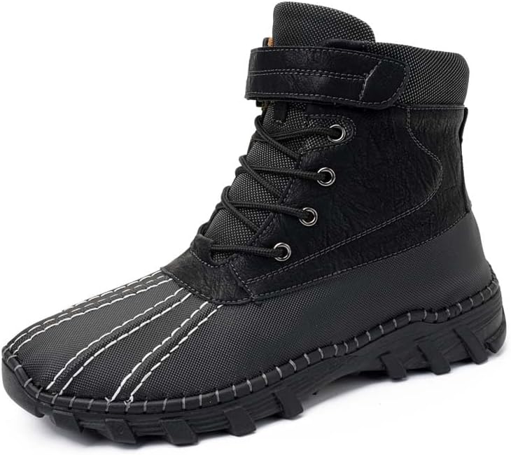 

Мужские премиальные кожаные повседневные ботинки, модные кроссовки-ботинки, водонепроницаемые ботинки, легкие туристические ботинки, шнуровка липучка, толстая подошва, противоскользящие и износостойкие Generic, черный