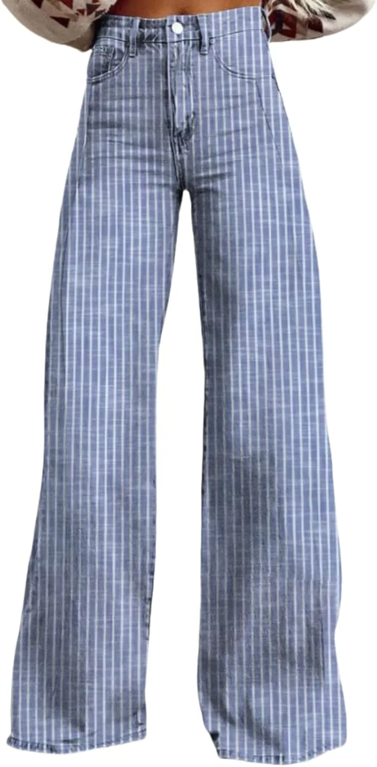 

Женские полосатые джинсы wide leg с низкой посадкой Doloame