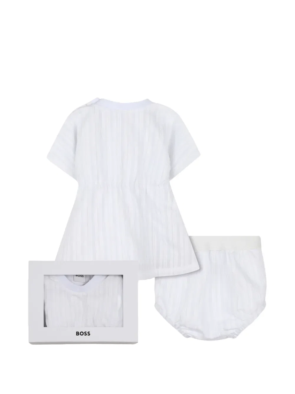 Полосатый комплект платья и панталонов Boss Kidswear, белый — фото 2