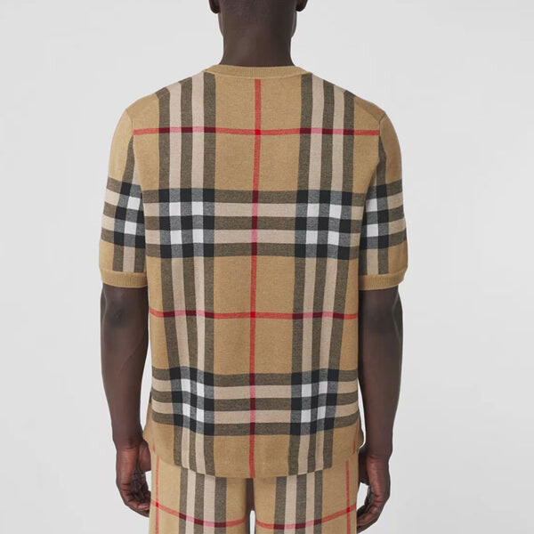Футболка Burberry Check Jacquard Male Cream-coloured, с жаккардовым узором, кремовый — фото 4
