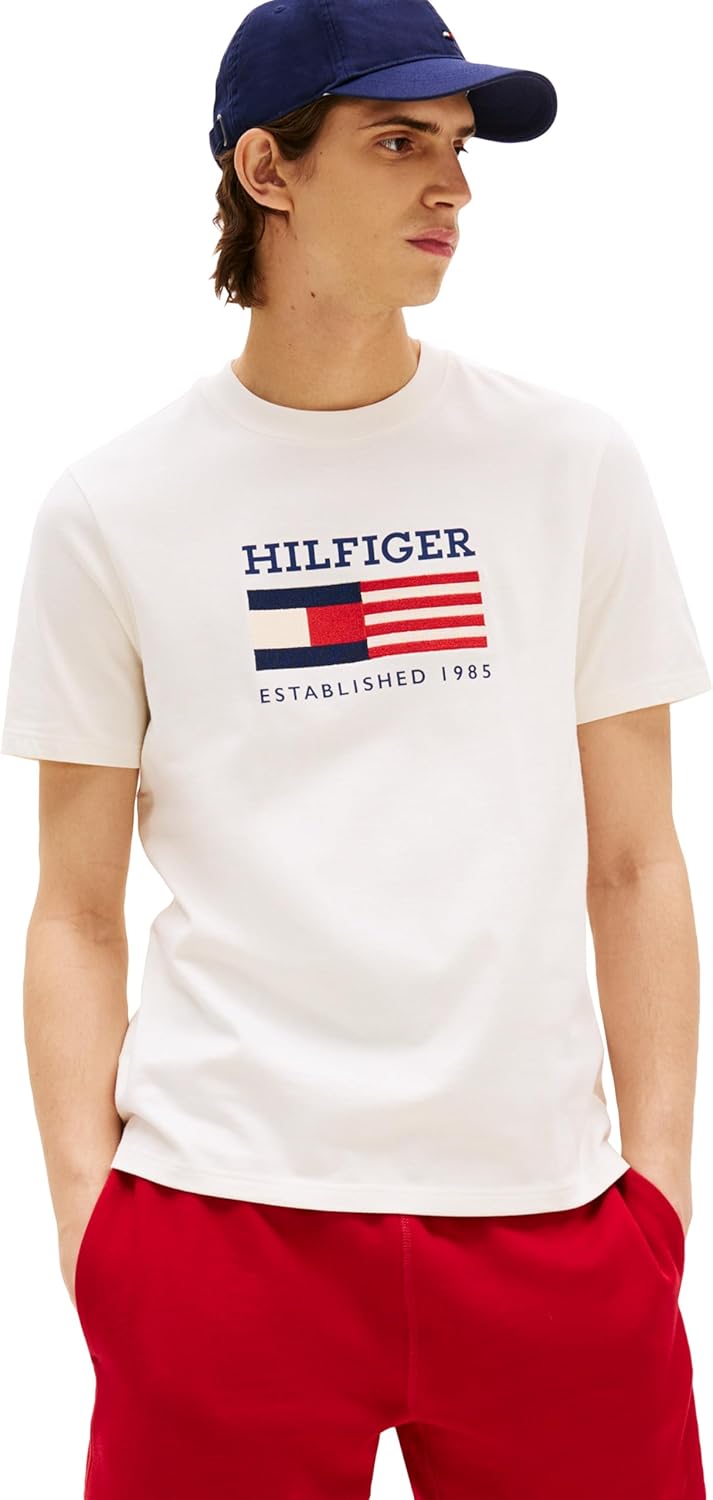 

Мужские хлопковые футболки Tommy Hilfiger с коротким рукавом и вышитым логотипом-флажком, Ivory Petal, Бежевый, Мужские хлопковые футболки Tommy Hilfiger с коротким рукавом и вышитым логотипом-флажком, Ivory Petal
