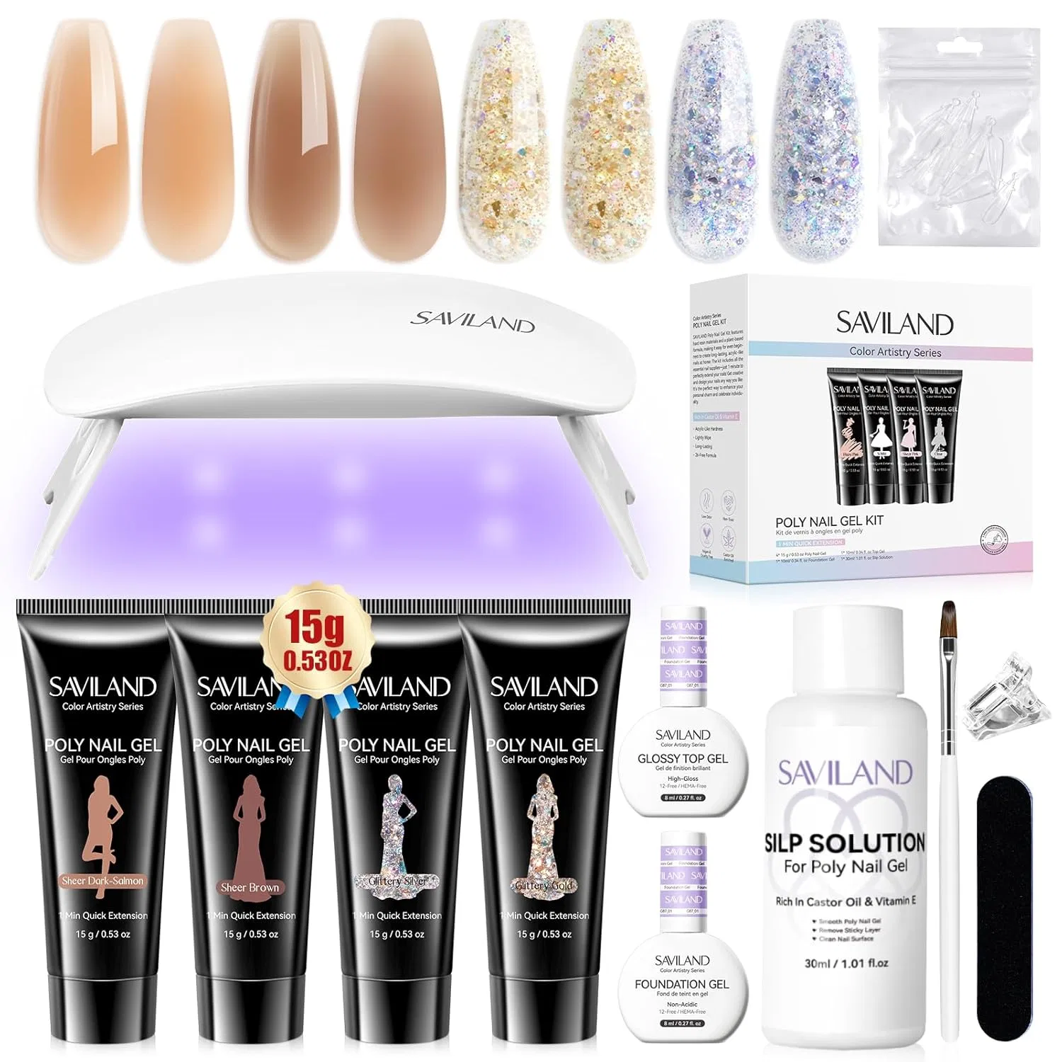 Стартовый набор SAVILAND Hema-Free Polygel с УФ-лампой Saviland, 2-Colour