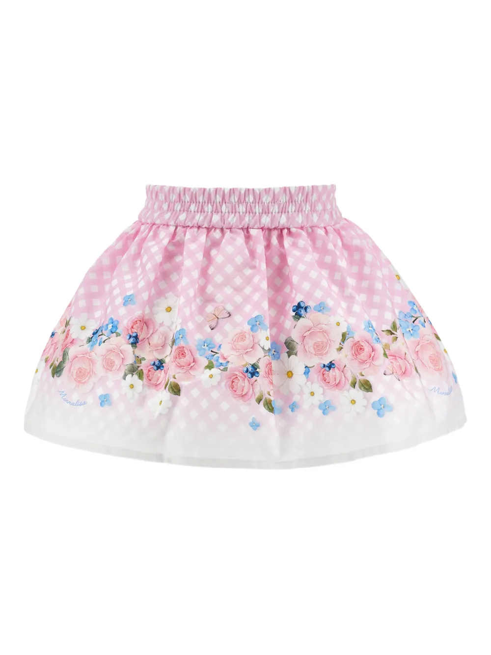 

Юбка в клетку гингем с цветочным принтом Monnalisa, розовый