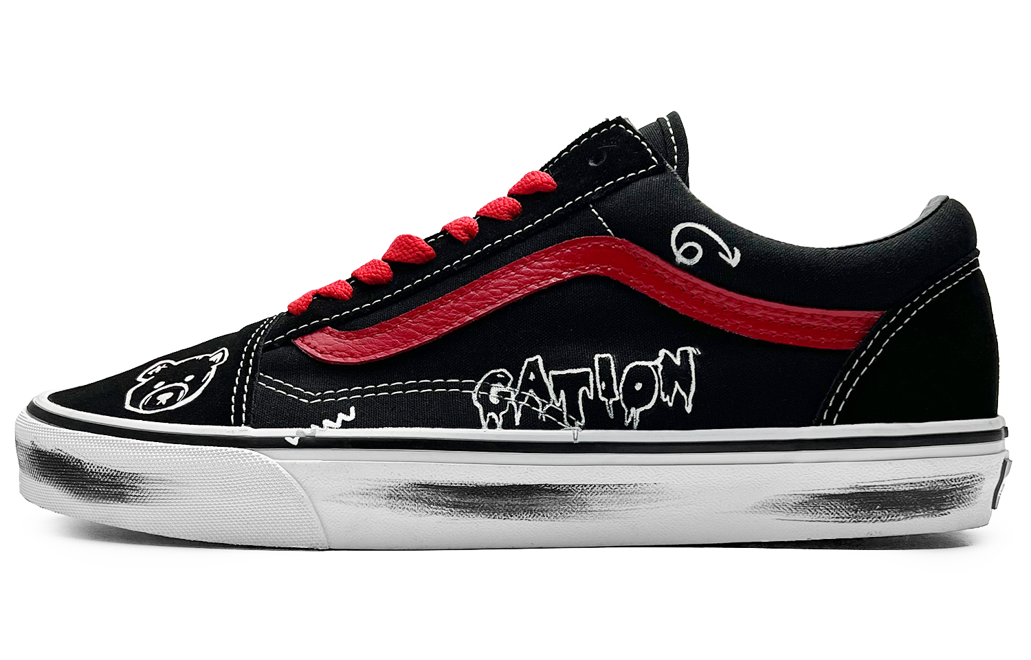 

Vans Олд скул противоскользящие износостойкие низкие скейтерские кроссовки унисекс черно-красные, цвет Black Red