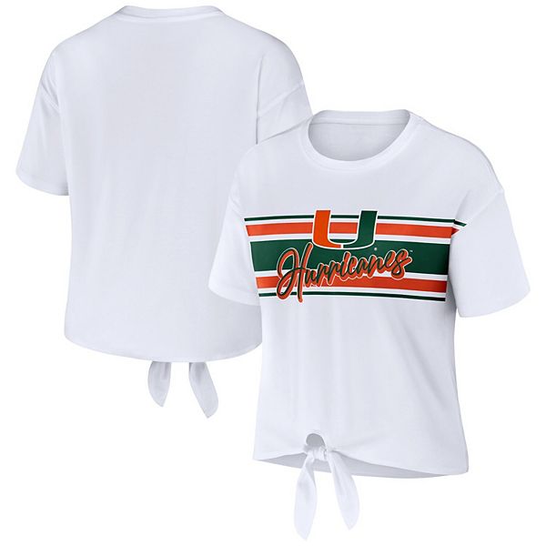 

Женская белая майка с узлом и полосками miami hurricanes Wear By Erin Andrews