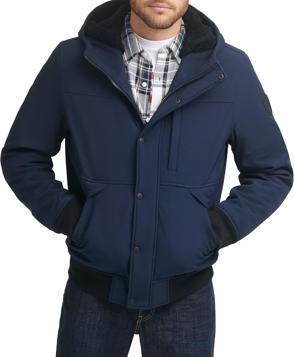 Мужская куртка-бомбер Levi's Soft Shell с подкладкой из шерпы и капюшоном, Midnight