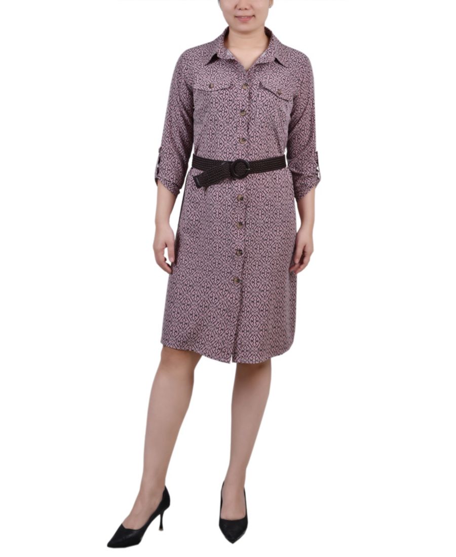 

Женское платье-рубашка с рукавами 3/4 и отворотом NY Collection, Lilas Black Swirl