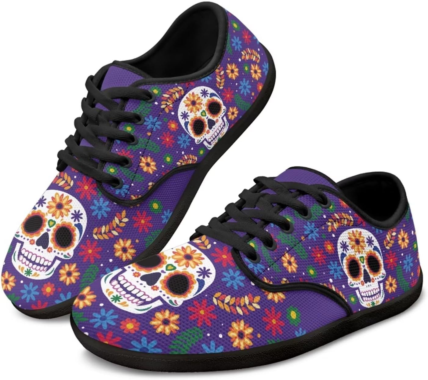 

Мужские минималистичные прогулочные кроссовки с широкой ноской, без перепада высоты, повседневные дышащие слипоны для тенниса Pointodoor, Skull Flower