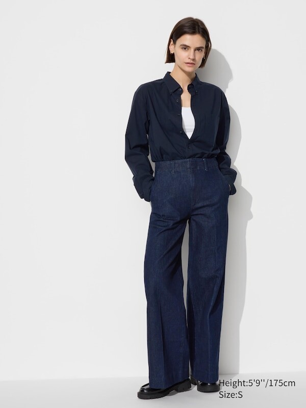 

Джинсы с широкими брюками длинные Uniqlo, синий
