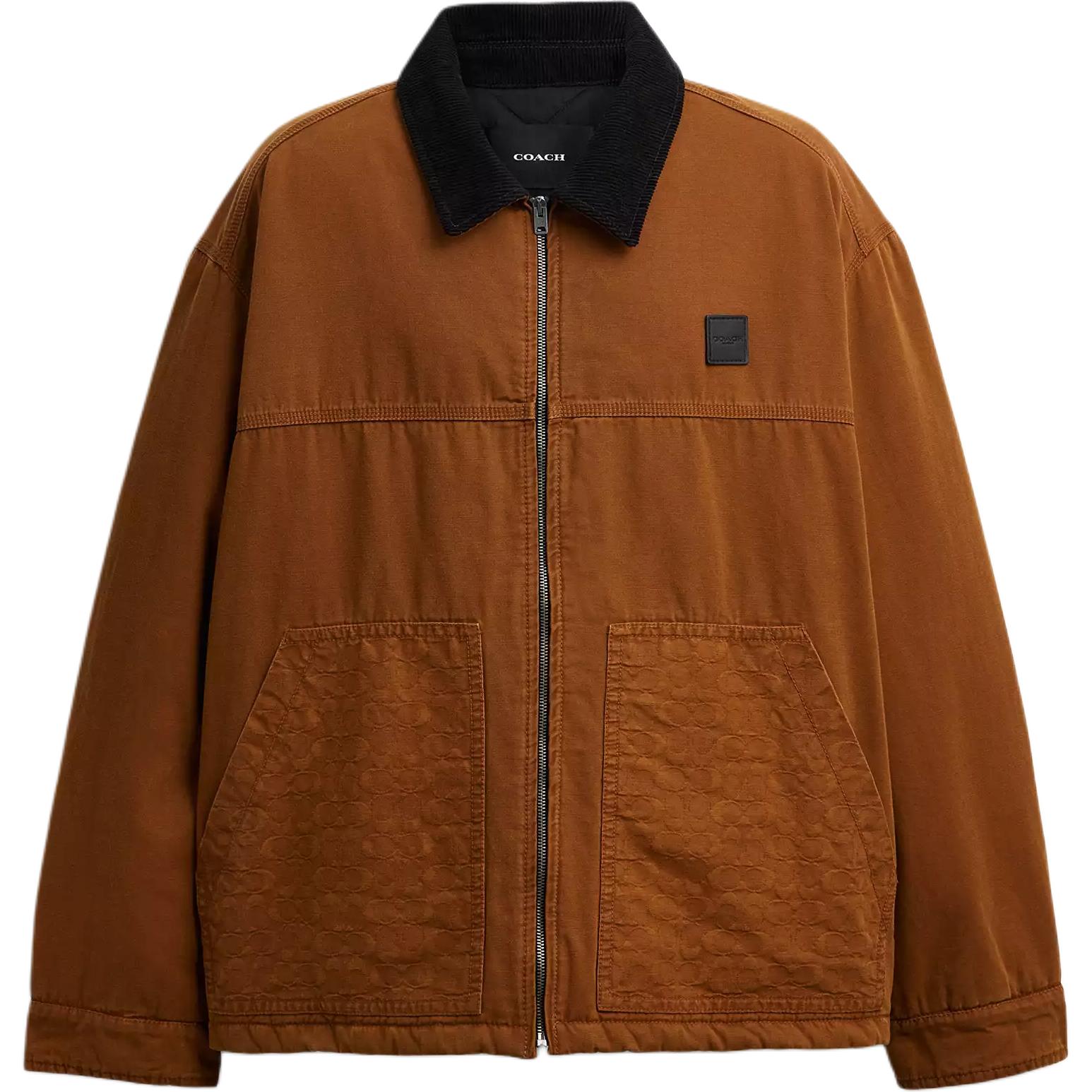 

Coach Мужская пуховая куртка, коричневая, с отворотами, средней высоты