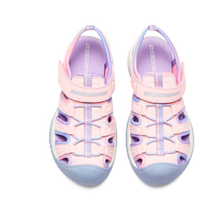 Skechers Kids Дышащие противоскользящие и износостойкие низкие детские сандалии pink multicolor для подростков — фото 3