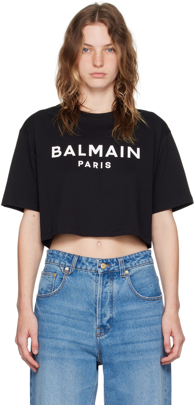 

Черная укороченная футболка «Париж» Balmain