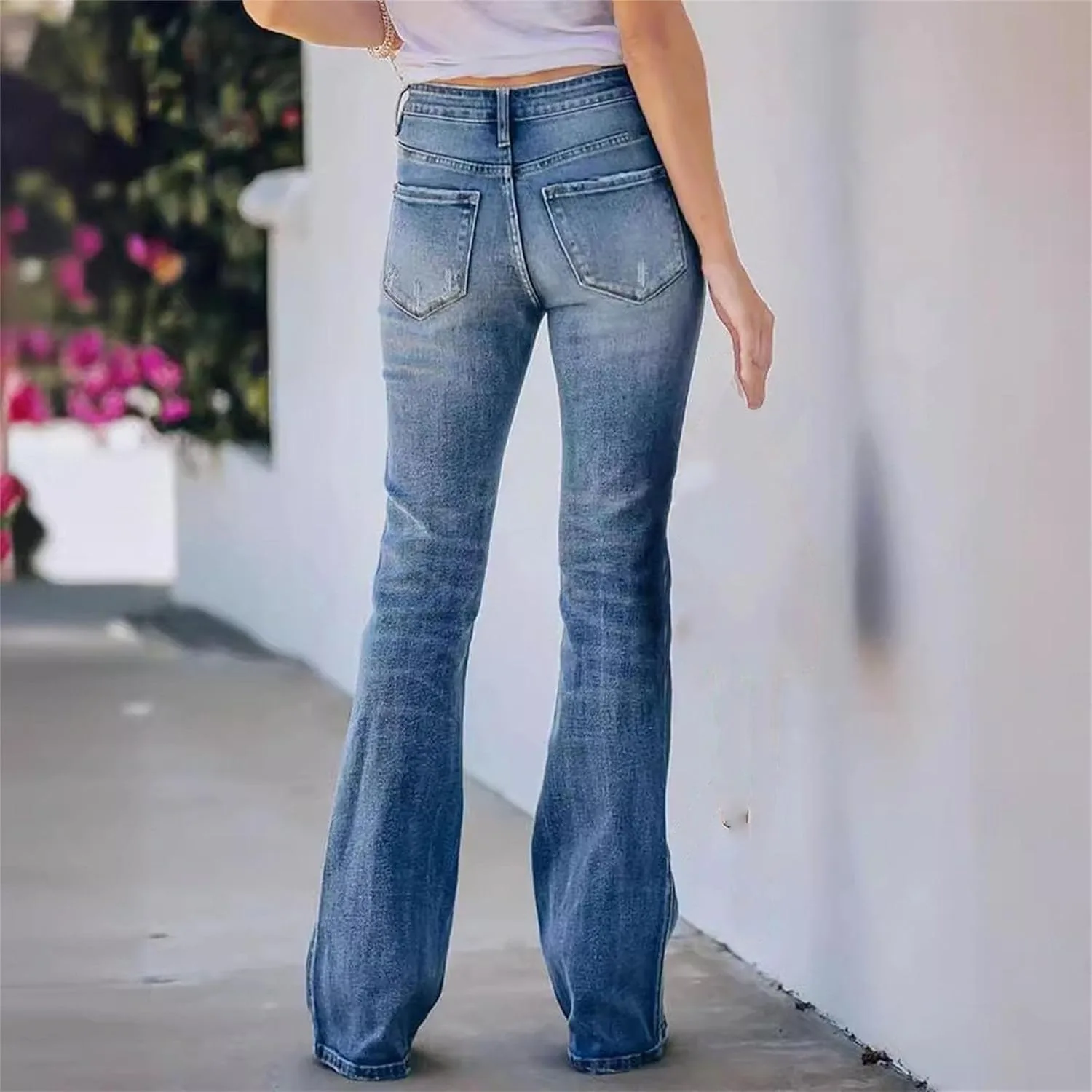 Женские джинсы с высокой талией Wide Leg Plus Size Denim для женщин с формами, эластичным поясом, прямым кроем и расклешенным низом — фото 3