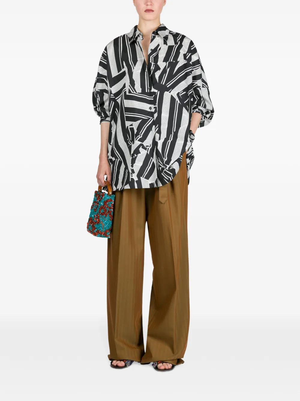 Рубашка с геометричным принтом DRIES VAN NOTEN, черный — фото 2
