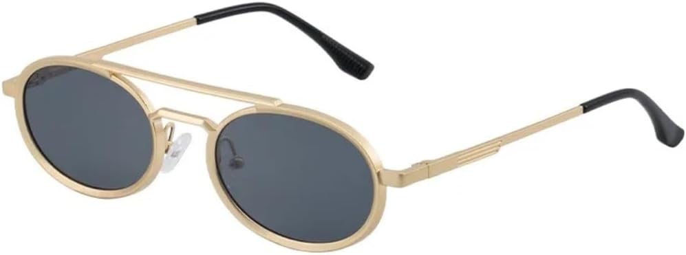 

Маленькие овальные солнцезащитные очки в стиле стимпанк с металлической оправой для женщин, роскошные винтажные очки с двойной дужкой, классические круглые очки в стиле панк VFDHN, C6gold3gray