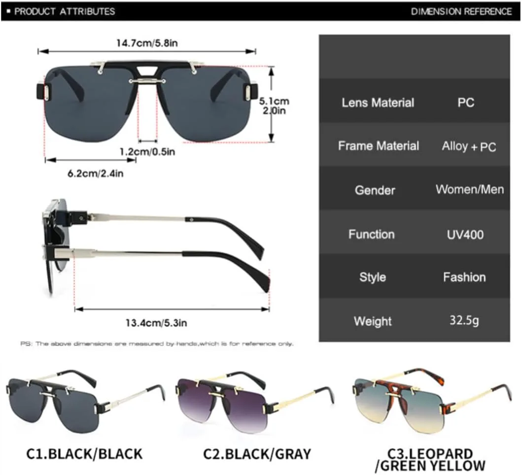 

Солнцезащитные очки без оправы для женщин и мужчин, прозрачные линзы с градиентом Ocean, защита от УФ-излучения UV400, ретро-стиль, заклепки UATXTAU, Black Clear