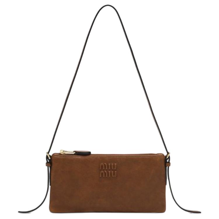 MIU MIU Кожаная сумка через плечо, коричневая модель Crossbody Bag — фото 2