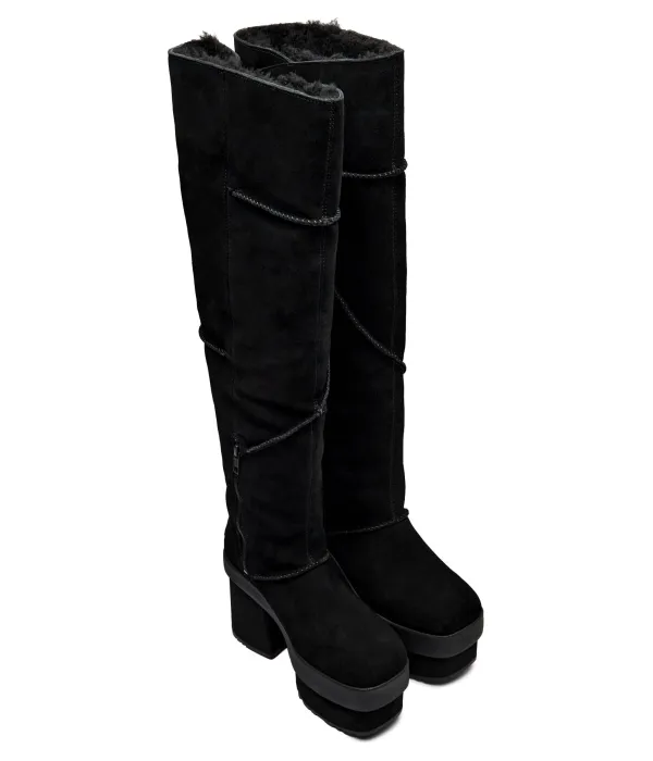 Кожаные сапоги на блочном каблуке Ugg, черный — фото 3