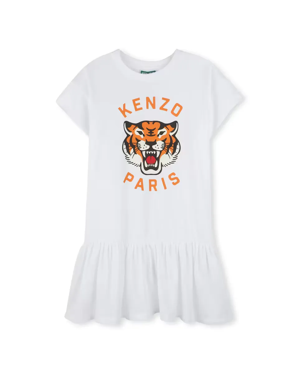 

Хлопковое платье для девочки с короткими рукавами Kenzo Kids, белый