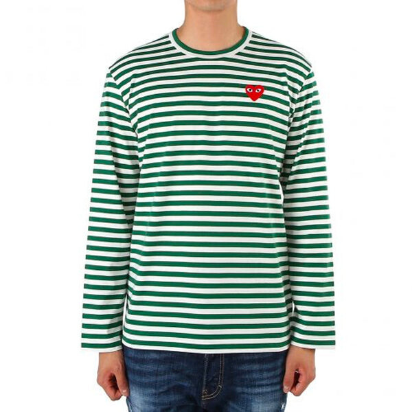 Футболка striped long-sleeve t-shirt 'green' Comme Des Garcons Play, зеленый — фото 2