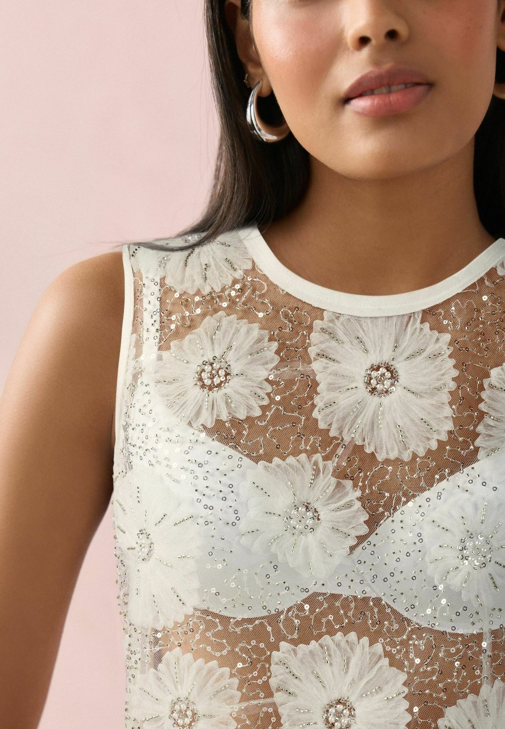 Топ REGULAR FIT - BEADED FLORAL PRINT SEQUIN Next, белый — фото 3