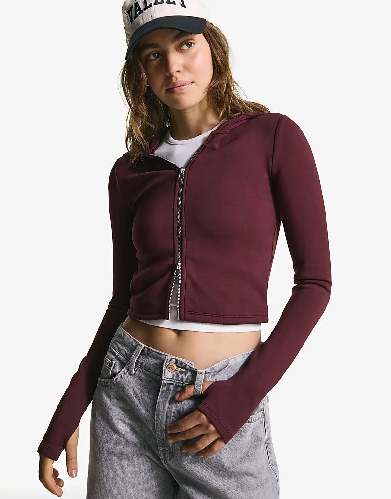 

Толстовка Bershka из смеси модала на молнии бордового цвета