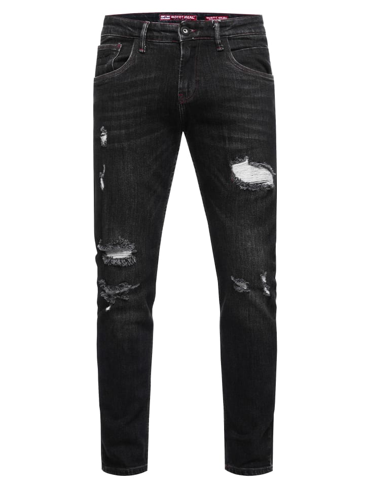 

Джинсы брюки "TORI" облегающие, рваный деним черного цвета Rusty Neal