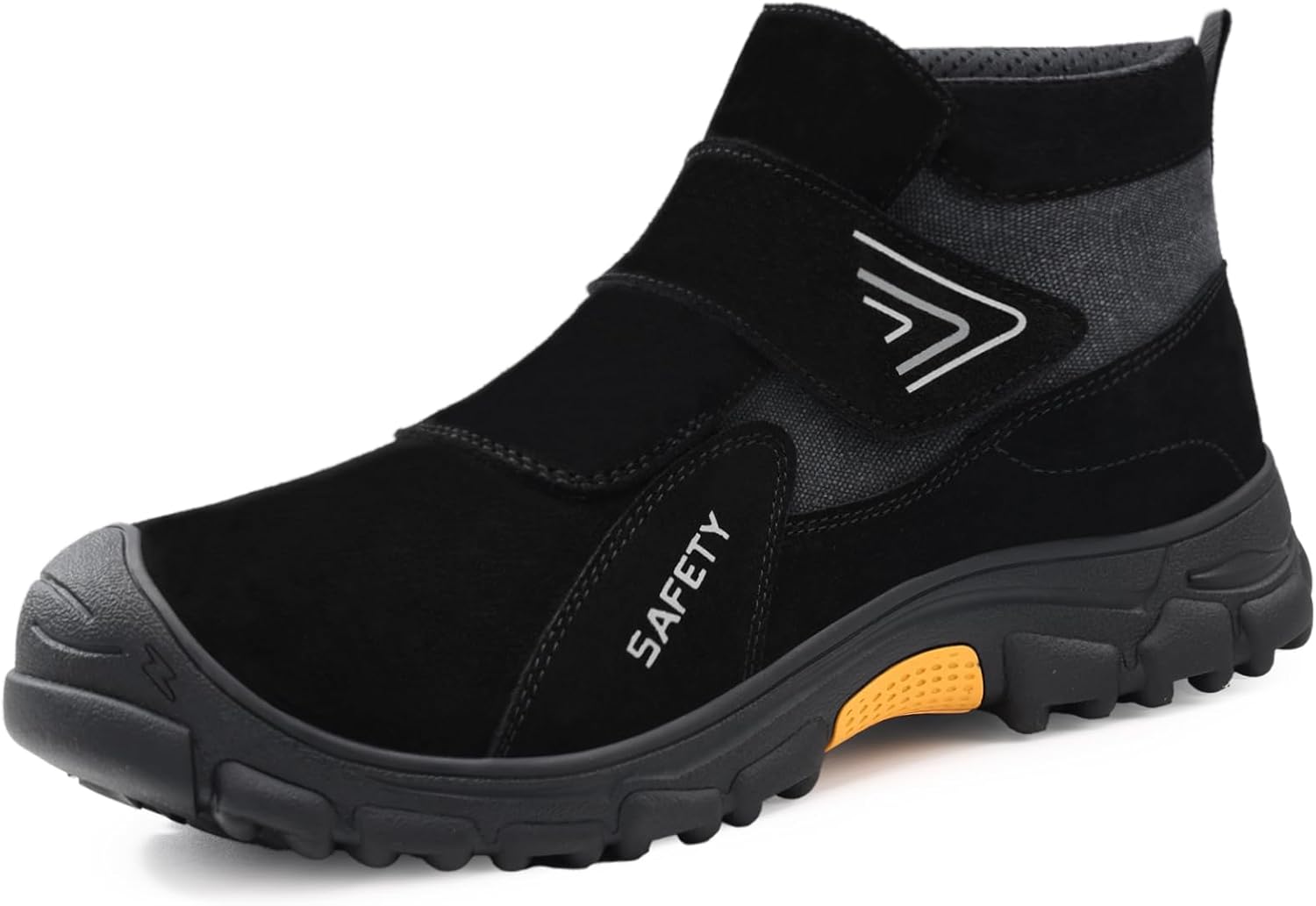 

Стальные ботинки GLANOUDUN с закрытым носком для мужчин, ботинки без шнурков, удобные защитные ботинки, неразрушимая конструкция, средние ботинки с закрытым носком, черный