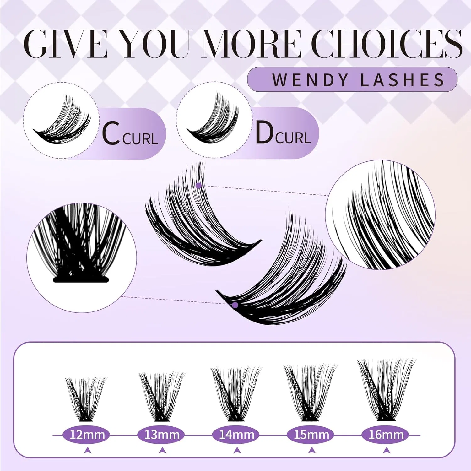 Набор для наращивания ресниц «60D + 80D Cluster Lashes Kit» C-изгиб Wendy Lashes, Kit-60D+80D-C Curl — фото 3