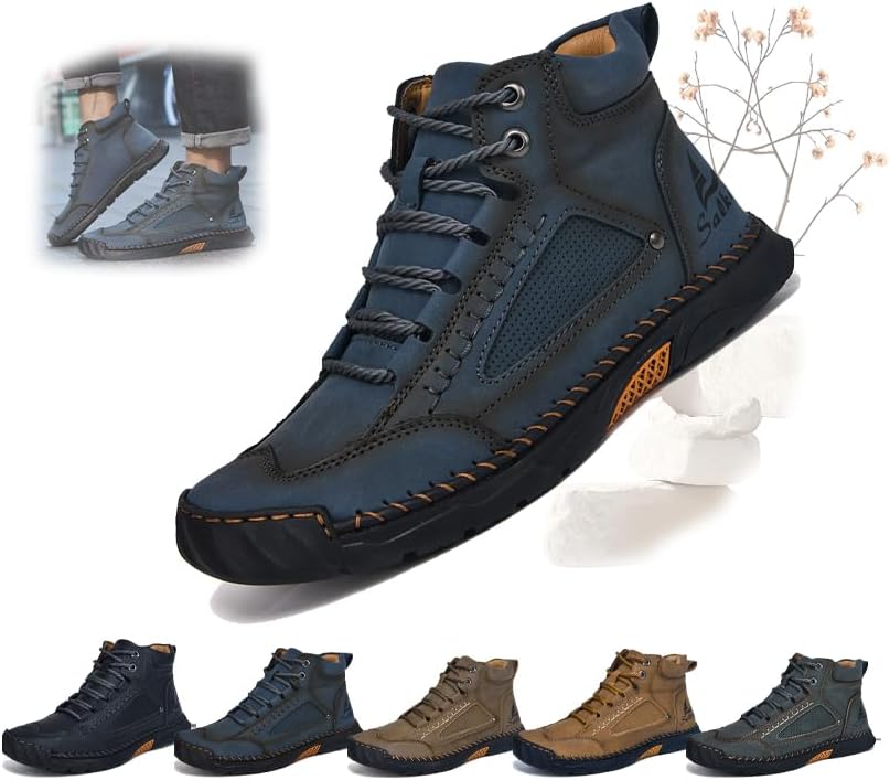 

Мужские удобные ручной работы кожаные ботинки, модные комфортные противоскользящие с поддержкой свода стопы для прогулок на улице Generic, синий