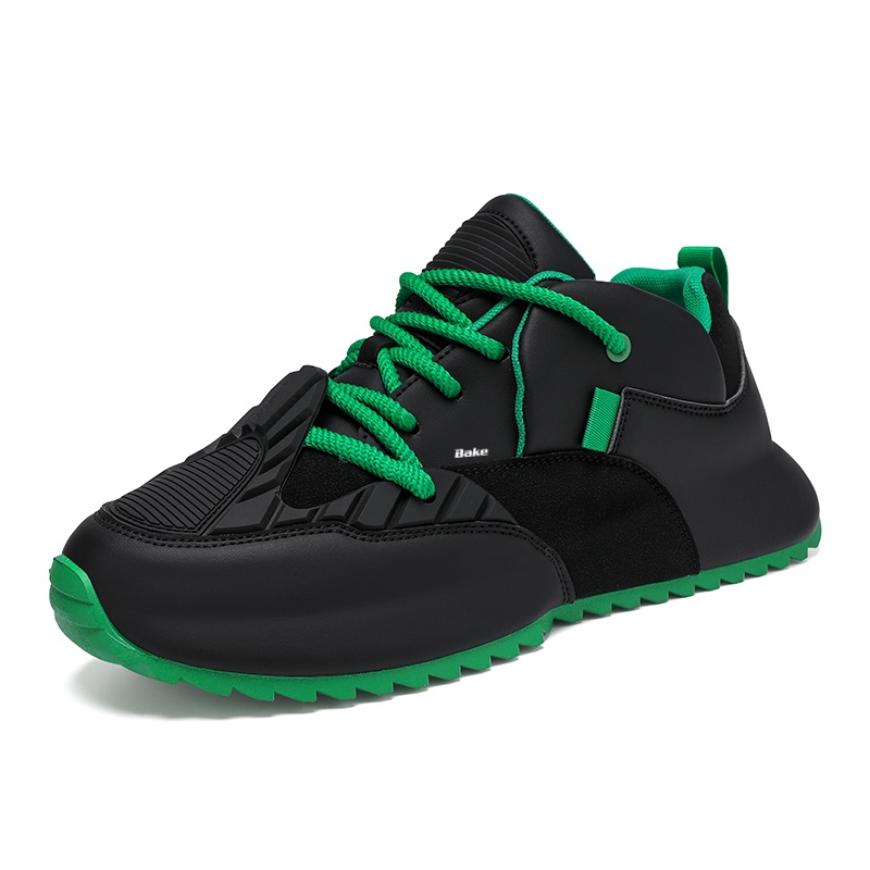 

BAKE Антискользящие износостойкие мужские кэжуал кеды низкие черно-зеленые, цвет Black Green