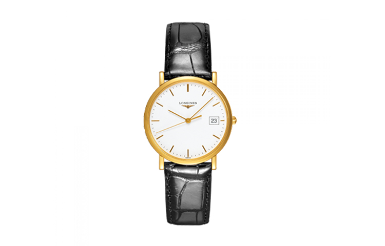 

LONGINES Часы Magnificent Collection Quartz Movement Men's Watch White Dial Stainless Steel Case Crocodile Leather Strap, White Dial
