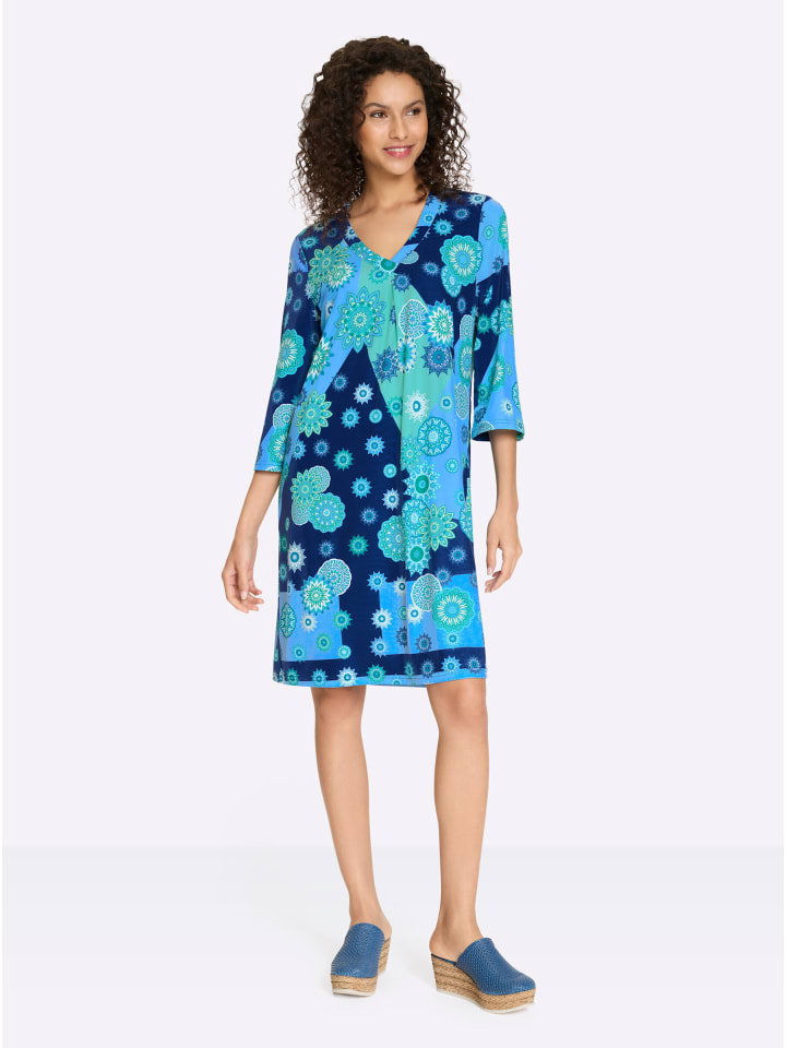 

Платье из джерси с принтом королевского синего и зеленого цветов Heine