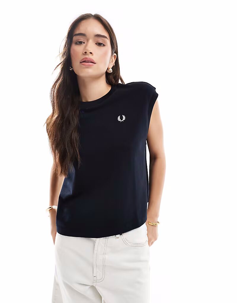 

Футболка Fred Perry без рукавов из пике темно-синего цвета