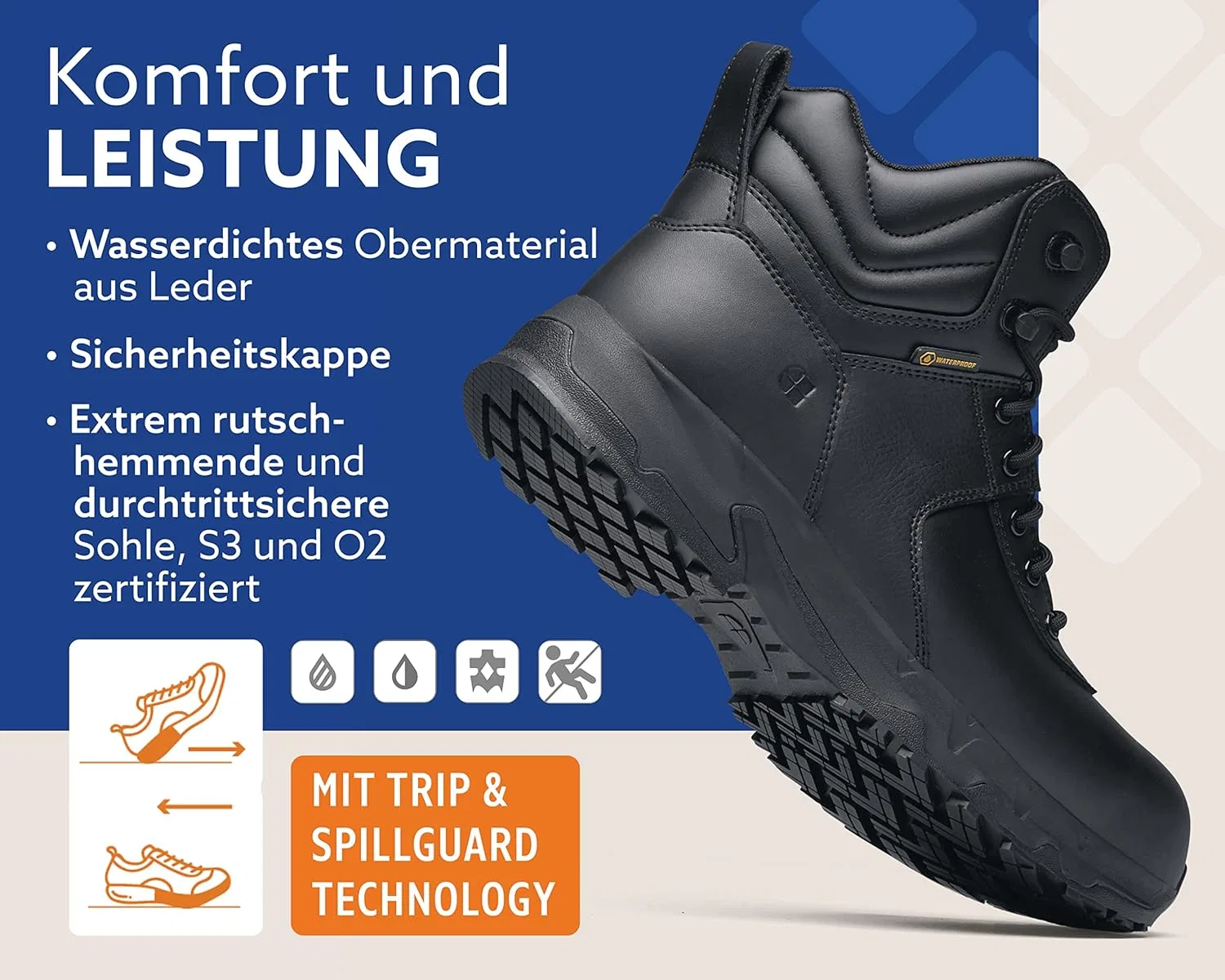 Shoes for Crews Защитная обувь Crews Guard Mid Safety Shoes, сертифицированная по стандарту CE, S3 HRO WR SRC, рабочие ботинки унисекс с нескользящей подошвой, водоотталкивающая безопасная рабочая обувь для мужчин и женщин — фото 4