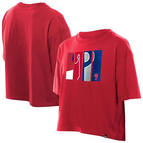 

Женская красная футболка Philadelphia Phillies с принтом в стиле boxy foil New Era