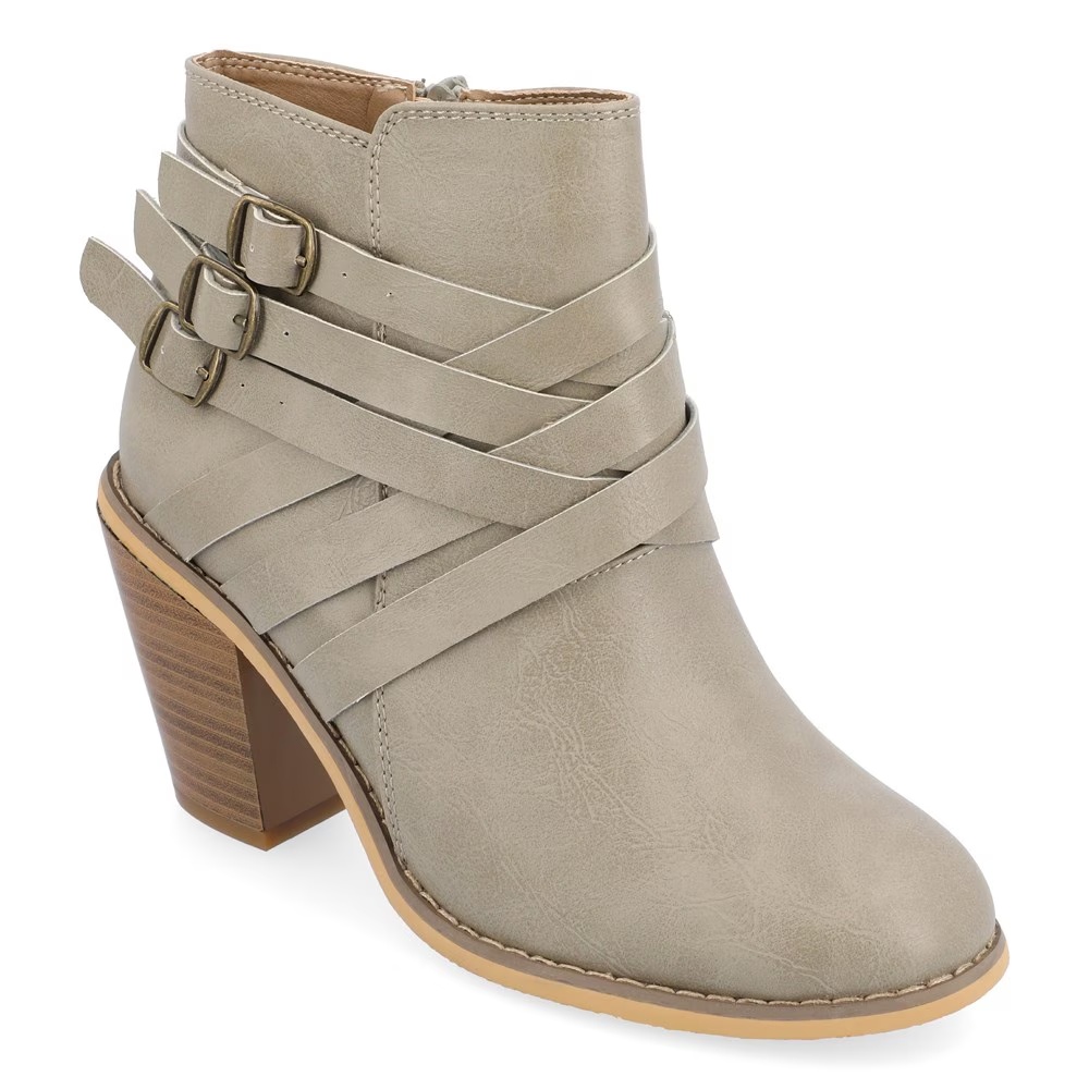 Ботинки на широком каблуке с ремешком на лодыжке Journee, stone