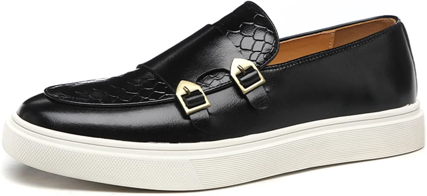 Мужские туфли с двойной пряжкой Monk Strap, повседневные модные классические деловые лакированные кожаные слипоны, лоферы, туфли Penny Loafers Aceptolcom, черный — фото 2